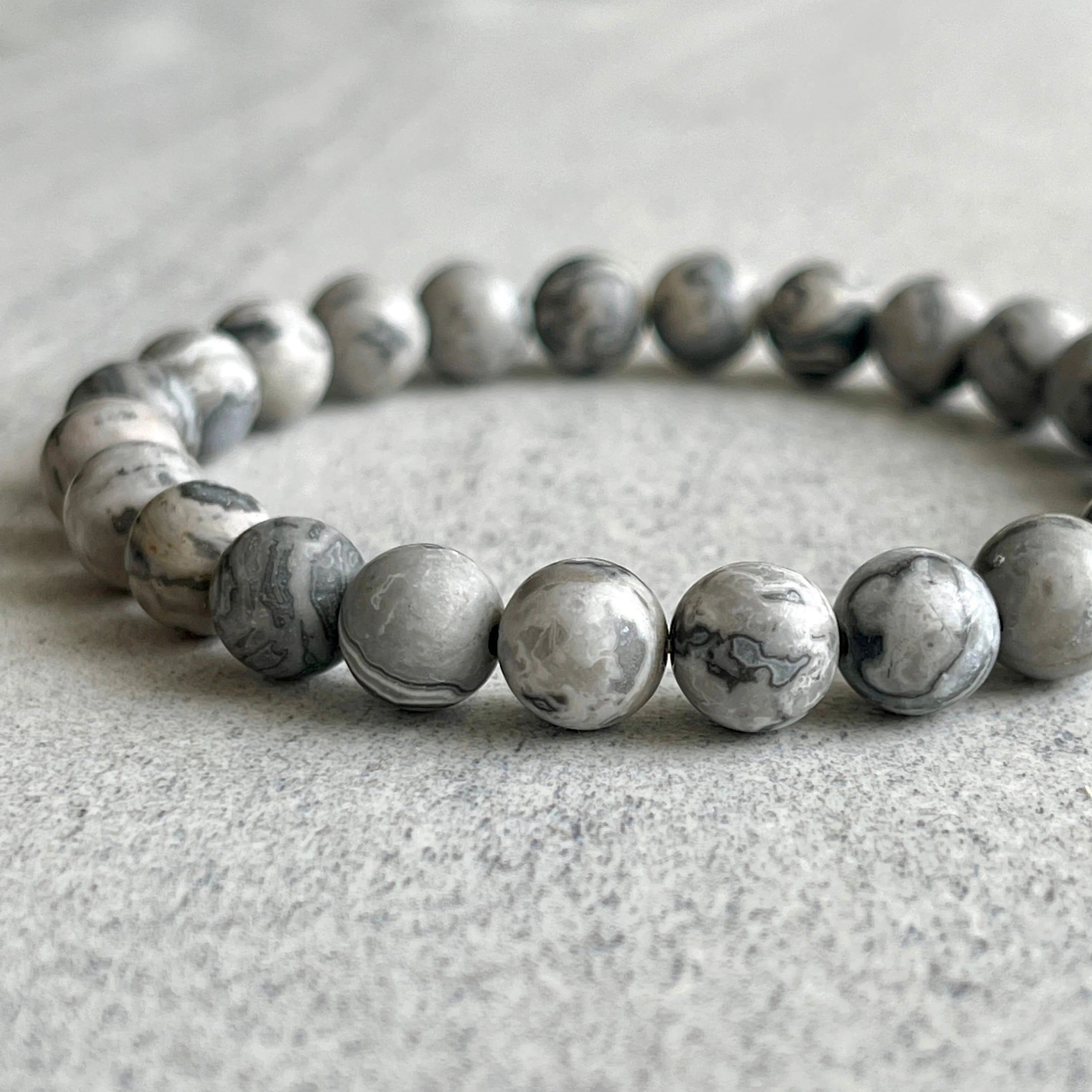 Bracelet - Grey Picasso Jasper 8mm - Happy Soul Online